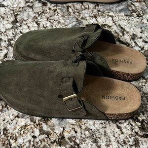 Olive Green Suede Men's Clogs